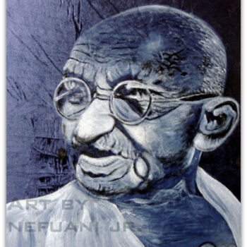 Malerei mit dem Titel "Gandhi Creative Por…" von Nefwani Junior, Original-Kunstwerk, Öl