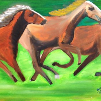 Peinture intitulée "three horses" par Neha Shah, Œuvre d'art originale