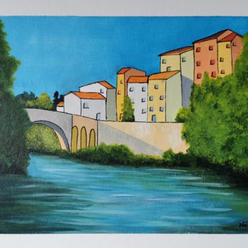 Painting titled "Le Pont" by Neide Da Cruz, Original Artwork, Acrylic