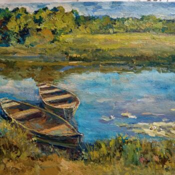 Pintura intitulada "Лодки" por Aleksei Skvortsov, Obras de arte originais, Óleo