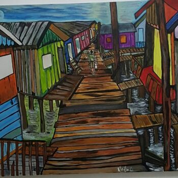 Картина под названием "Palafitas de Manaus" - Neilon Batista, Подлинное произведение искусства, Акрил