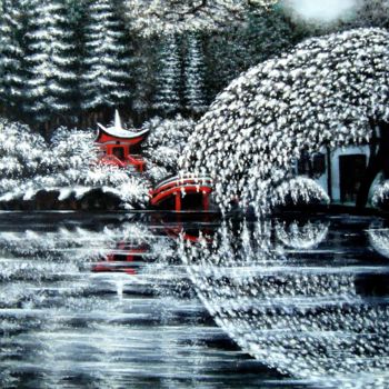 Malerei mit dem Titel "Winter in Japan" von Neint Visiroff, Original-Kunstwerk, Öl