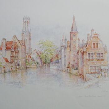 Painting titled "Bruges" by Neizvestnyj, Original Artwork, Watercolor