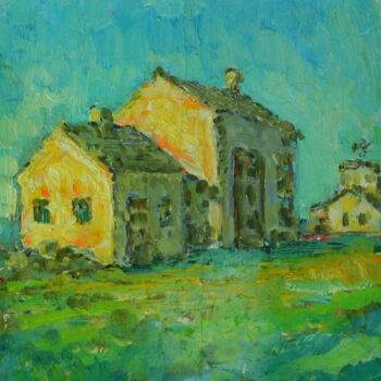 Painting titled "A building illumina…" by Neizvestnyj, Original Artwork, Oil