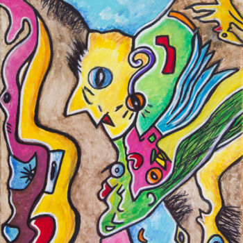 Картина под названием "Art singulier. Figu…" - Véronique Lestoquoy (neko92vl), Подлинное произведение искусства, Акрил