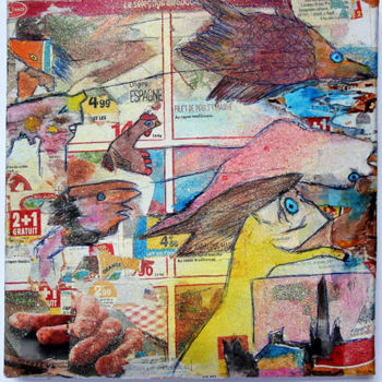 Картина под названием ""Supermarché, la fe…" - Véronique Lestoquoy (neko92vl), Подлинное произведение искусства, Рисунок рас…