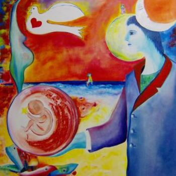 Schilderij getiteld "O acordar da humani…" door Nela Vicente, Origineel Kunstwerk
