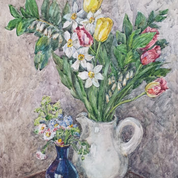 Malarstwo zatytułowany „colorful bouquet” autorstwa Neli Salkova, Oryginalna praca, Akwarela