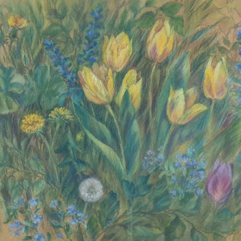 Картина под названием "sunny tulips" - Neli Salkova, Подлинное произведение искусства, Пастель