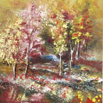 Malerei mit dem Titel "Forest trees in det…" von Cornelia Rusu Labosan, Original-Kunstwerk, Öl