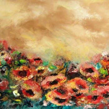 Painting titled "stormy poppies" by Cornelia Rusu Labosan, Original Artwork, Oil