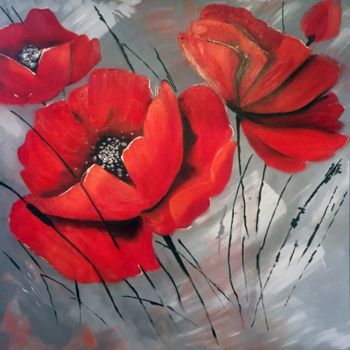 Peinture intitulée "Anemone in wind" par Nelia Aryana, Œuvre d'art originale, Acrylique