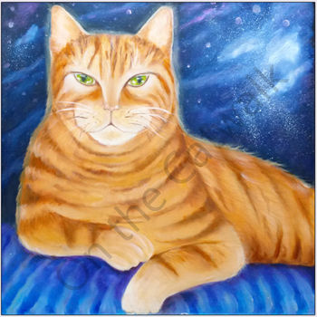 Schilderij getiteld "space-cat" door Nelie Meininger, Origineel Kunstwerk, Olie