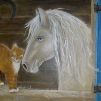 Painting titled "pony-en-knuffelpoes…" by Nelie Meininger, Original Artwork, Oil