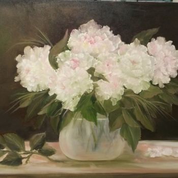 Malerei mit dem Titel "witte rozen / white…" von Nelie Meininger, Original-Kunstwerk, Öl