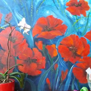 Malerei mit dem Titel "klaprozen/poppies" von Nelie Meininger, Original-Kunstwerk, Öl