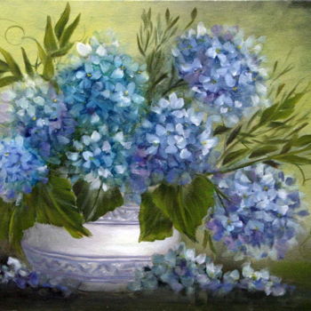 Painting titled "Hortensia 's" by Nelie Meininger, Original Artwork, Oil