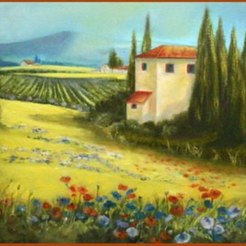 Картина под названием "house in tuscanie" - Nelie Meininger, Подлинное произведение искусства, Масло