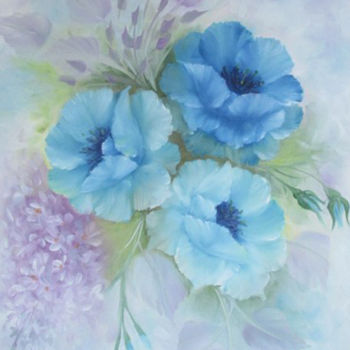 绘画 标题为“blauwe rozen” 由Nelie Meininger, 原创艺术品, 油