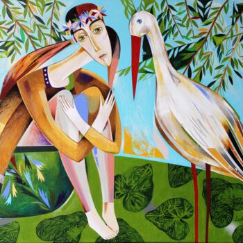 Pittura intitolato "land of storks" da Neli Lukashyk, Opera d'arte originale, Acrilico