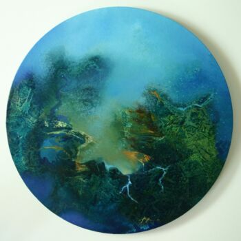 Painting titled "Méditation" by Nelly Kieffer, Original Artwork, Oil Mounted on Wood Stretcher frame