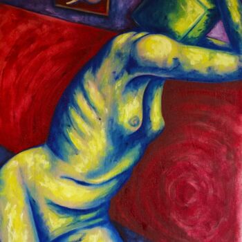 Картина под названием "In The Box" - Nella Fauve, Подлинное произведение искусства, Масло Установлен на Деревянная рама для…