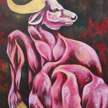 Картина под названием "Ox in he eyes of a…" - Nella Fauve, Подлинное произведение искусства, Акрил Установлен на Деревянная…