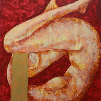 Painting titled "Poisson" by Nella Fauve, Original Artwork, Acrylic Mounted on Wood Stretcher frame