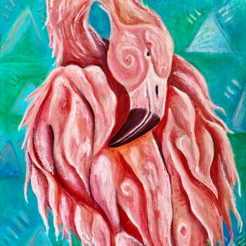 Картина под названием "Flamingo" - Nella Fauve, Подлинное произведение искусства, Масло Установлен на Деревянная рама для но…