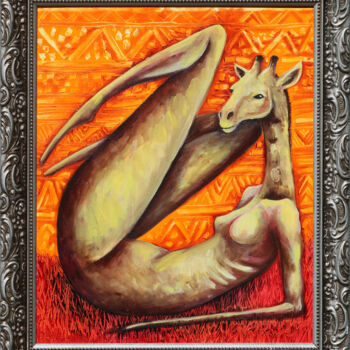 Peinture intitulée "Giraffe" par Nella Fauve, Œuvre d'art originale, Huile Monté sur Châssis en bois