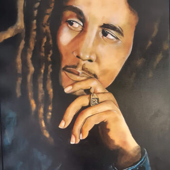 Painting titled "Bob MARLEY" by Nelly Larue, Original Artwork, Oil Mounted on Wood Stretcher frame