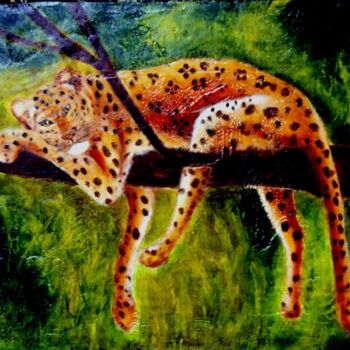 Pintura intitulada "léopard" por Nelly Quéré Cougard, Obras de arte originais, Óleo
