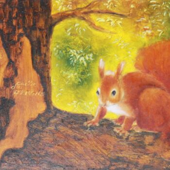 Peinture intitulée "l'écureuil de Monet…" par Nelly Quéré Cougard, Œuvre d'art originale, Huile