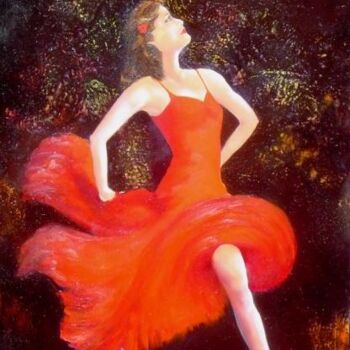 Peinture intitulée "flamenco" par Nelly Quéré Cougard, Œuvre d'art originale, Huile