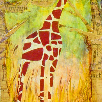 Painting titled "la girafe voyageuse" by Nelly Quéré Cougard, Original Artwork, Oil