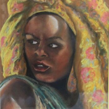 Malerei mit dem Titel "visage d'afrique2" von Nelly Quéré Cougard, Original-Kunstwerk, Öl