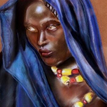 Ζωγραφική με τίτλο "visage d'afrique1" από Nelly Quéré Cougard, Αυθεντικά έργα τέχνης, Λάδι