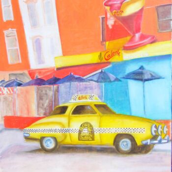 Peinture intitulée "taxi-newyork" par Nelly Quéré Cougard, Œuvre d'art originale, Huile