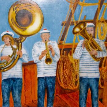 Peinture intitulée "trois marins" par Nelly Quéré Cougard, Œuvre d'art originale, Huile