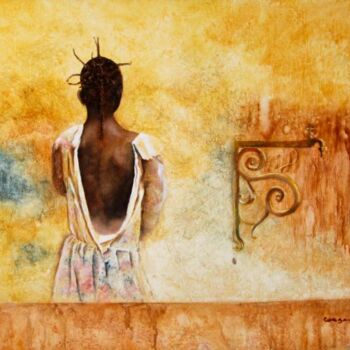 Ζωγραφική με τίτλο "A la fontaine" από Nelly Quéré Cougard, Αυθεντικά έργα τέχνης, Λάδι