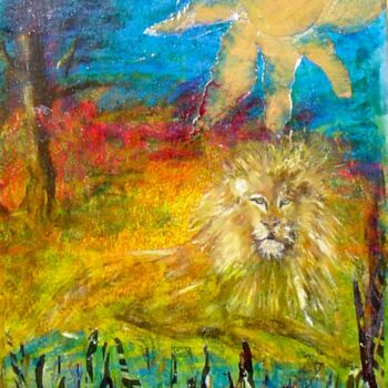 Ζωγραφική με τίτλο "le lion" από Nelly Quéré Cougard, Αυθεντικά έργα τέχνης, Λάδι