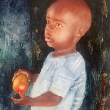 Pintura intitulada "enfant Afrique du S…" por Nelly Quéré Cougard, Obras de arte originais, Óleo