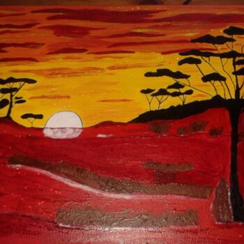 Malerei mit dem Titel "La savane. Coucher…" von Nelly Rouffet, Original-Kunstwerk, Acryl