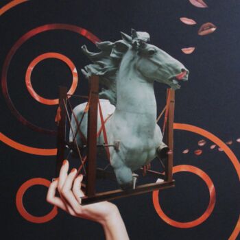 Collages titled "Le cheval d'amour" by Nelly Sanchez, Original Artwork