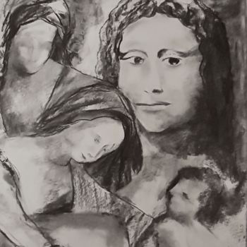 Drawing titled "essai" by Nelly Coudoux, Original Artwork, Charcoal