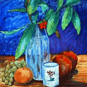 Painting titled "Fond bleu" by Nelly Coudoux, Original Artwork, Oil