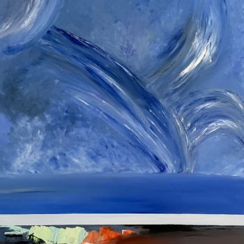 Painting titled "Sky and Earth" by Nelly Marlier, Original Artwork, Oil Mounted on Wood Stretcher frame