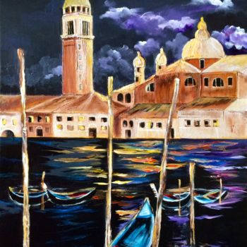 Painting titled "Nuit sur Venise" by Nelly Sandrin, Original Artwork, Acrylic