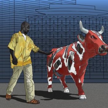 Arte digital titulada "Una vaca en la Av P…" por Nelson Souto, Obra de arte original