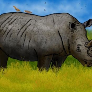 Grafika cyfrowa / sztuka generowana cyfrowo zatytułowany „Rinoceronte” autorstwa Nelson Souto, Oryginalna praca, Malarstwo c…